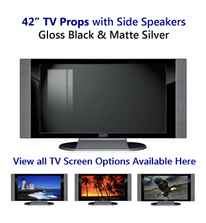 42 TV Props | 42 Inch Prop TVs in Black Gloss & Matte Silver with Side Speakers