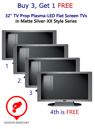 4-Pack of 32" TV Props Plasma-LED Flat Screen TVs in Matte Silver (Buy 3, Get 1 FREE Package)