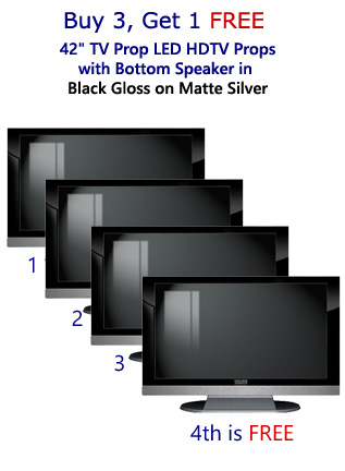 Buy 3 Get 1 Free (4-Pack) 42 Inch HD TV Prop with Bottom Speaker in Gloss Black on Matte Silver