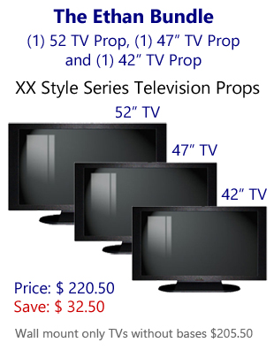 The Ethan Bundle - 3 Size Flat Screen Television Prop Bundle: (1) 52" TV Prop & (1) 47" TV Prop & (1) 42" TV prop