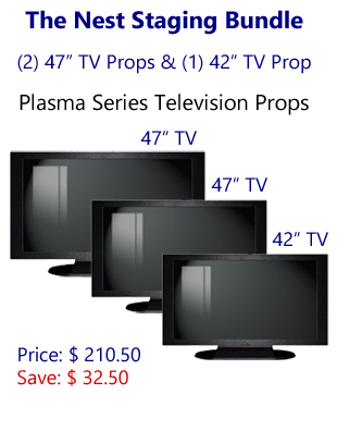 The Nest Staging Bundle - 2 Size Flat Screen Television Prop Bundle: 2-47 Inch Prop TVs and 1-42 Inch Prop TV