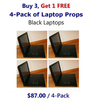4-Pack of 17" Matte Black Fake Laptop Props-Buy 3, Get 1 FREE Prop Laptops Package