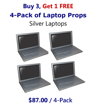 4-Pack of 17" Matte Silver Fake Laptop Props-Buy 3, Get 1 FREE Prop Laptops Package