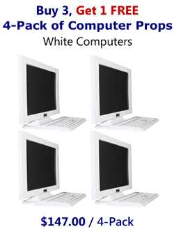 Buy 3 Get 1 FREE -4 Pack of Computer Props Monitor & Keyboard Sets in Matte White