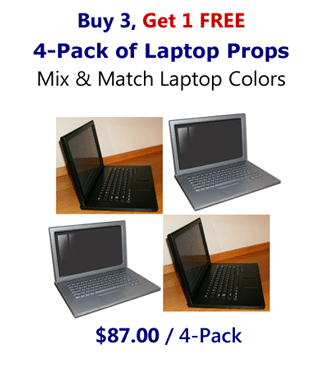 4-Pack of Mix & Match 17"  Fake Laptop Computer Props Mix and Match Colors (Buy 3, Get 1 FREE Prop Laptops Package)